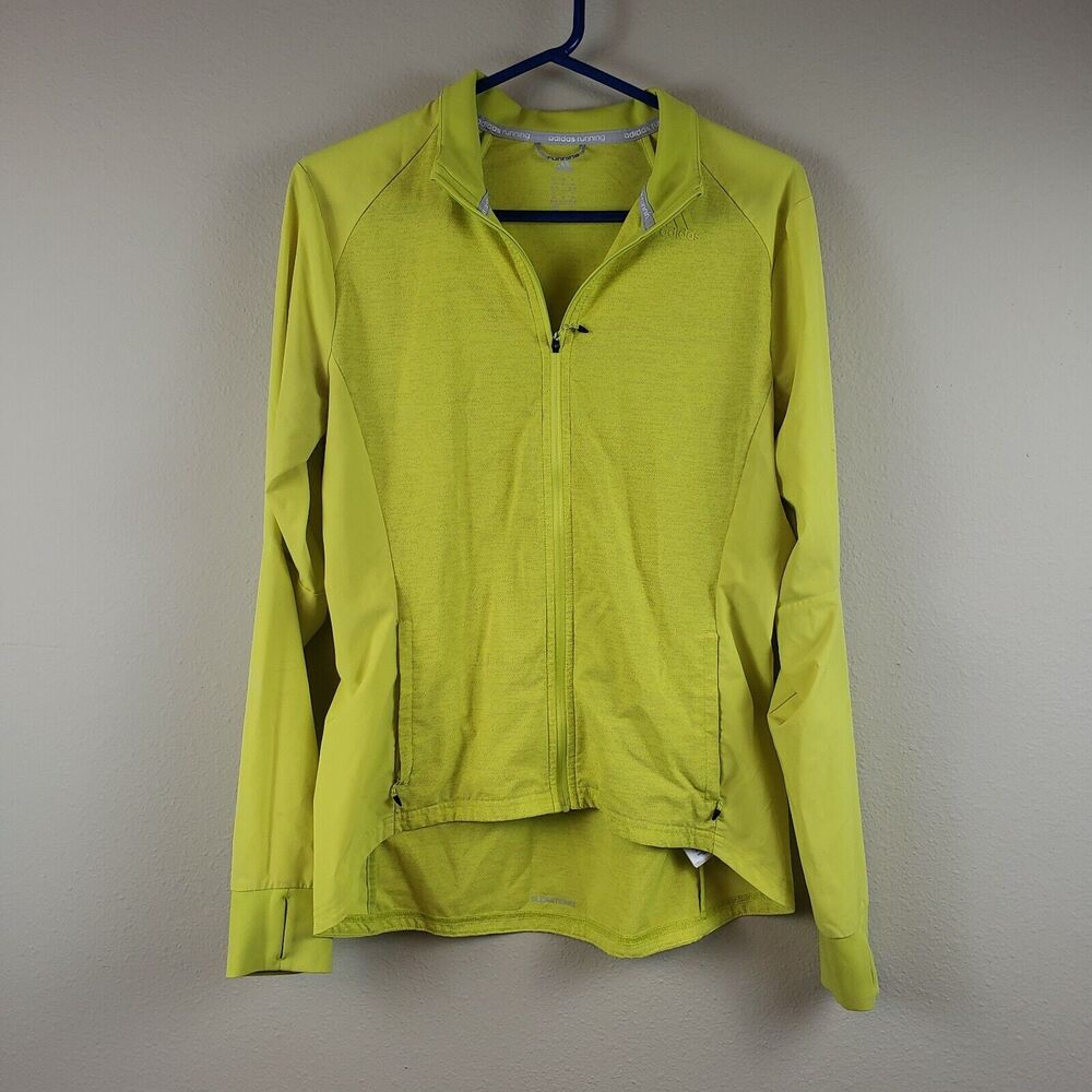 Adidas Running Womens Neon Green Long Sleeve Comfort Full Zip‎ jacket Size M